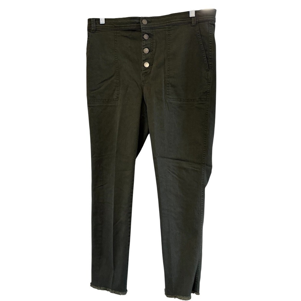 Wms LOFT Olive Green Button Fly Raw Hem Cotton Blend Casual‎ Size 12 Chino Pants